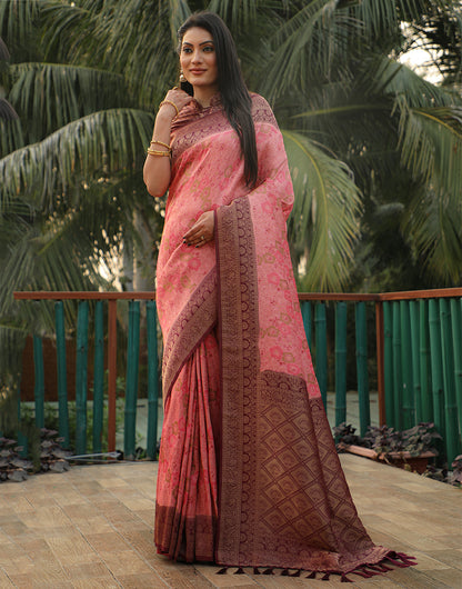 Crimson Red Kanjivaram Soft Silk Saree With Weaving Work