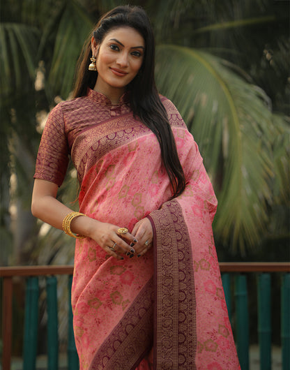 Crimson Red Kanjivaram Soft Silk Saree With Weaving Work