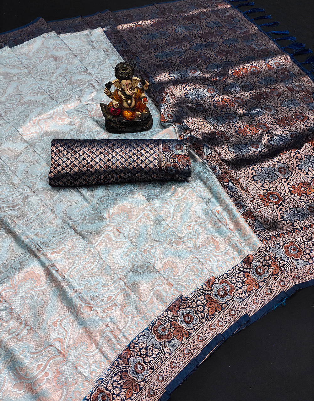 Light Blue Kanjivaram Silk Saree With Zari  Weaving Work