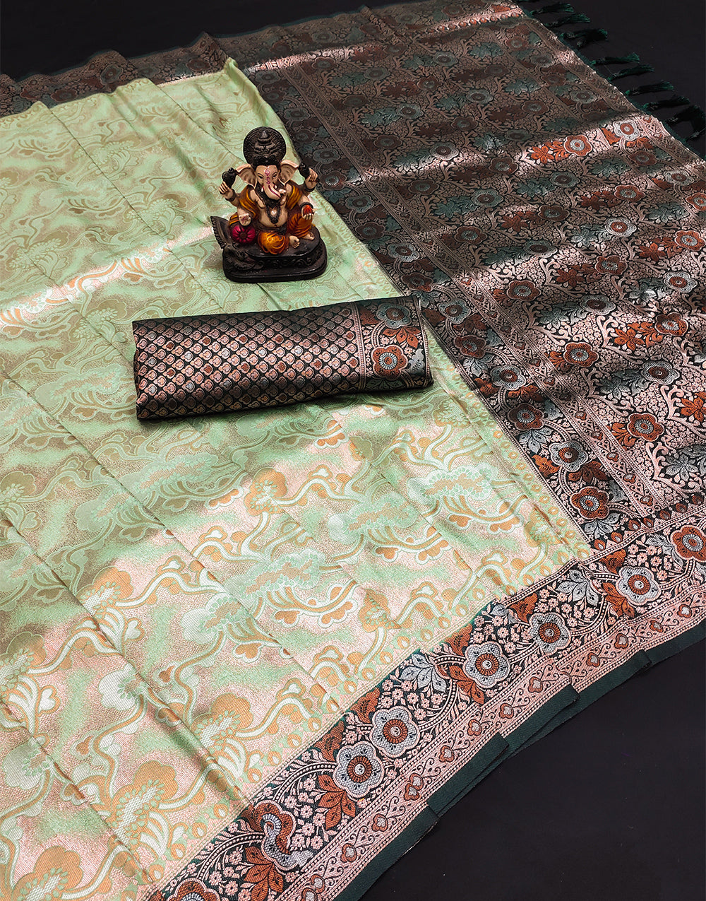 Mint Green Kanjivaram Silk Saree With Zari  Weaving Work