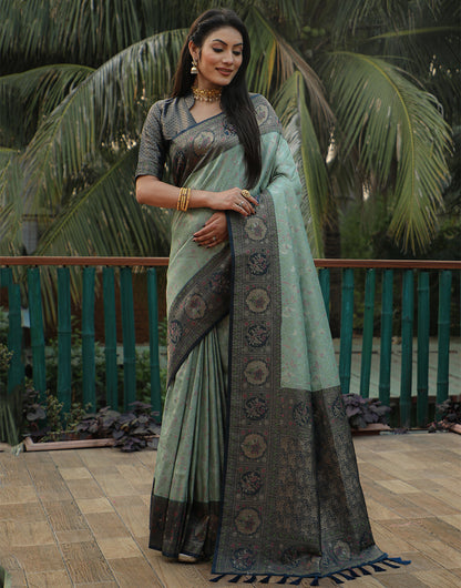 Lincoln Green Kanjivaram Soft Silk Saree With Weaving Work