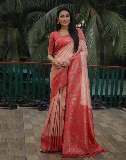 Orange Peach Kanjivaram Soft Silk Saree With Weaving Work