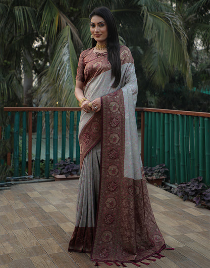 Grey Kanjivaram Soft Silk Saree With Weaving Work