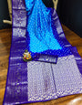 Azure Blue  Bandhani Saree With Zari Weaving Work