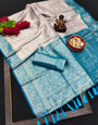 Pacific Blue Kanjivaram Silk Saree With Zari Weaving Work