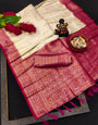Magenta & Cream Kanjivaram Silk Saree With Zari Weaving Work