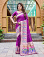 Dark Violet Paithani Silk Bandhani Saree With Zari Weaving Work