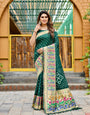 Dark Green Paithani Silk Bandhani Saree With Zari Weaving Work