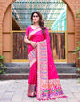 Bright Pink Silk Bandhani Saree With Zari Weaving Work
