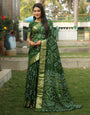 Juniper Green Bandhej Silk Saree With Weaving Work