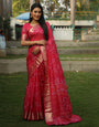 Crimson Red Bandhej Silk Saree With Weaving Work