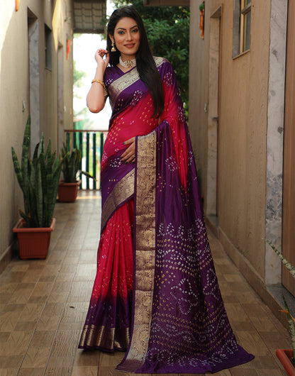 Eggplant Violet Bandhej Silk Saree With Weaving Work