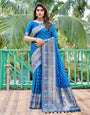 True blue Paithani Silk Bandhani Saree With Zari Weaving Work