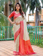 Cream Kanjivaram Silk Saree With Zari Weaving Work