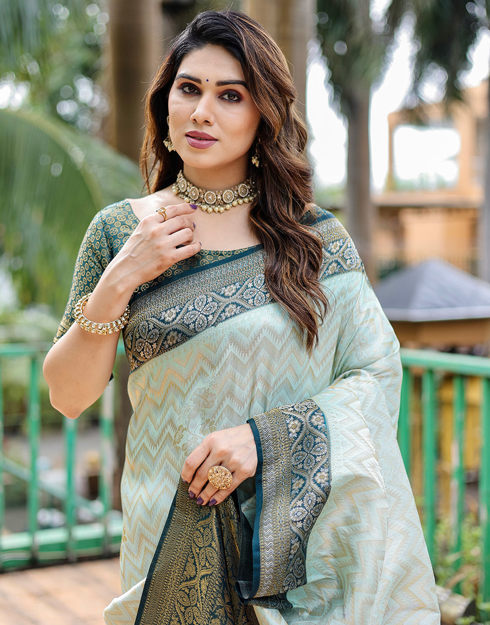 Mint Green Kanjivaram Silk Saree With Zari Weaving Work