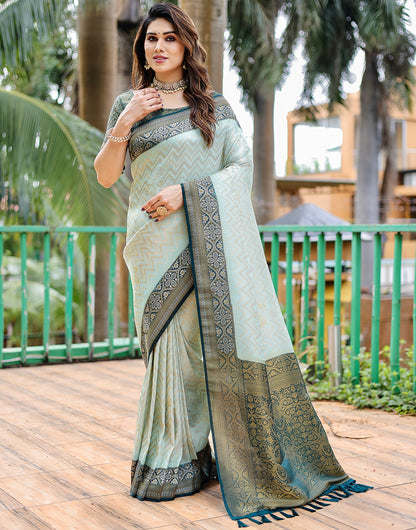 Mint Green Kanjivaram Silk Saree With Zari Weaving Work