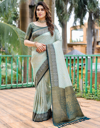 Mint Green Kanjivaram Silk Saree With Zari Weaving Work