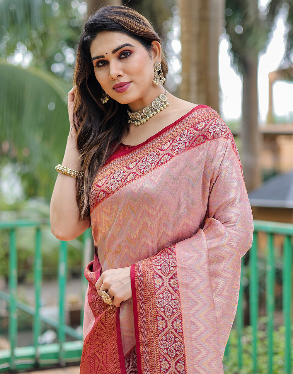 Salmon Peach Kanjivaram Silk Saree With Zari Weaving Work