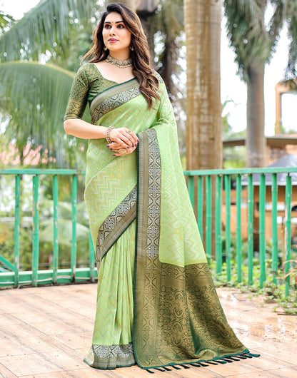 Light Green Kanjivaram Silk Saree With Zari Weaving Work