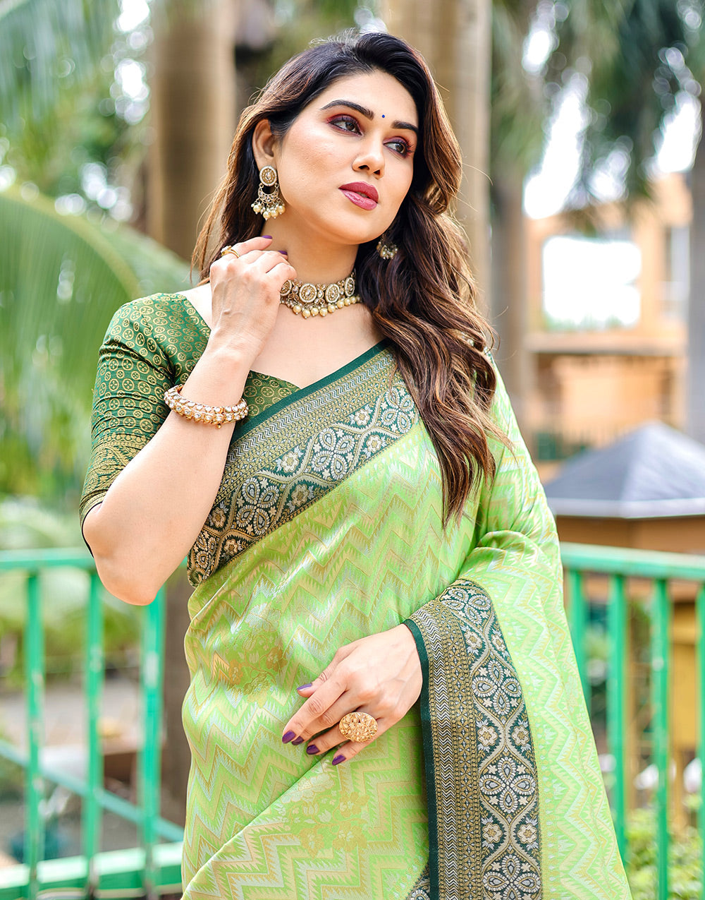 Light Green Kanjivaram Silk Saree With Zari Weaving Work