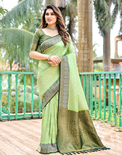 Light Green Kanjivaram Silk Saree With Zari Weaving Work