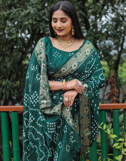 Castleton Green Hand Bandhej Bandhani Saree With Zari Weaving Work