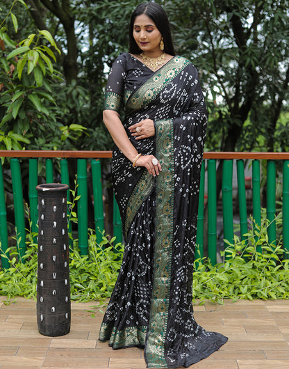 Black Hand Bandhej Bandhani Saree With Zari Weaving Work