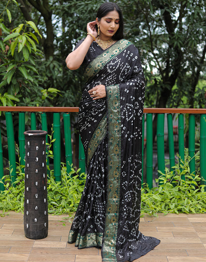 Black Hand Bandhej Bandhani Saree With Zari Weaving Work