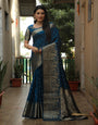 Prussian Blue Dola Silk Bandhani Saree With Zari Weaving Work