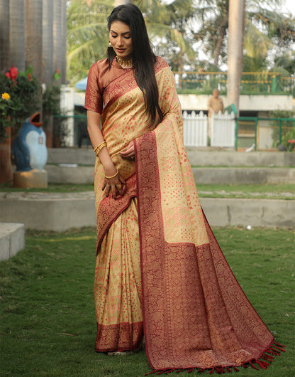 Cream Kanjivaram Silk Saree With Weaving Work