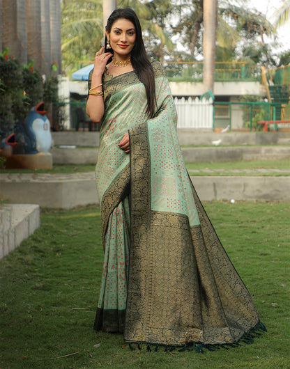 Fern Green Kanjivaram Silk Saree With Weaving Work