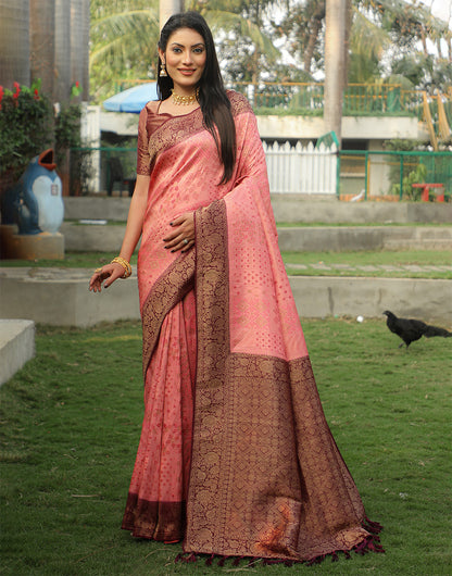 Salmon Pink Kanjivaram Silk Saree With Weaving Work