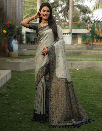 Tea Green Kanjivaram Silk Saree With Weaving Work