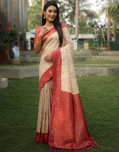 Off White Kanjivaram Silk Saree With Weaving Work