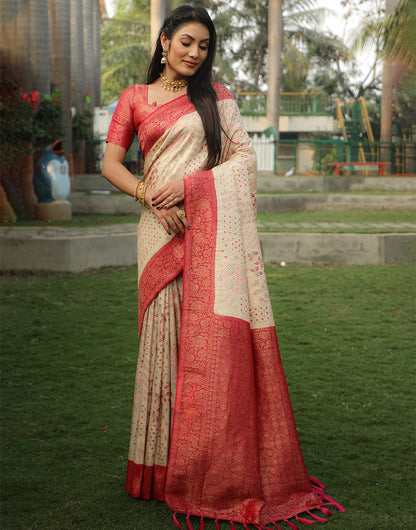 Off White Kanjivaram Silk Saree With Weaving Work