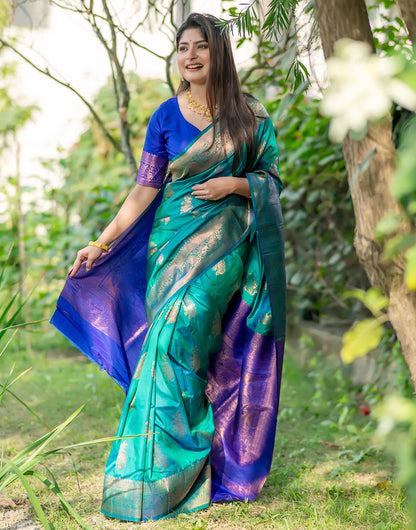 Rama Blue Soft Banarasi Silk Saree With Zari Weaving Work