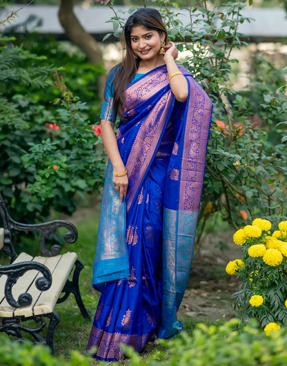 Royal Blue Soft Banarasi Silk Saree With Zari Weaving Work