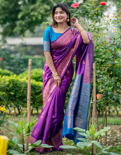 Purple Soft Banarasi Silk Saree With Zari Weaving Work