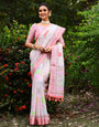 Baby Pink Soft Linen Saree With Printed Work