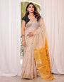 Cream Tan & Yellow Soft Cotton Saree With Weaving Work