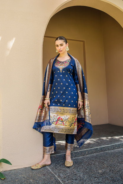 Blue Paithani Silk With Zari Weaving Salwar Suit (Unstitched)