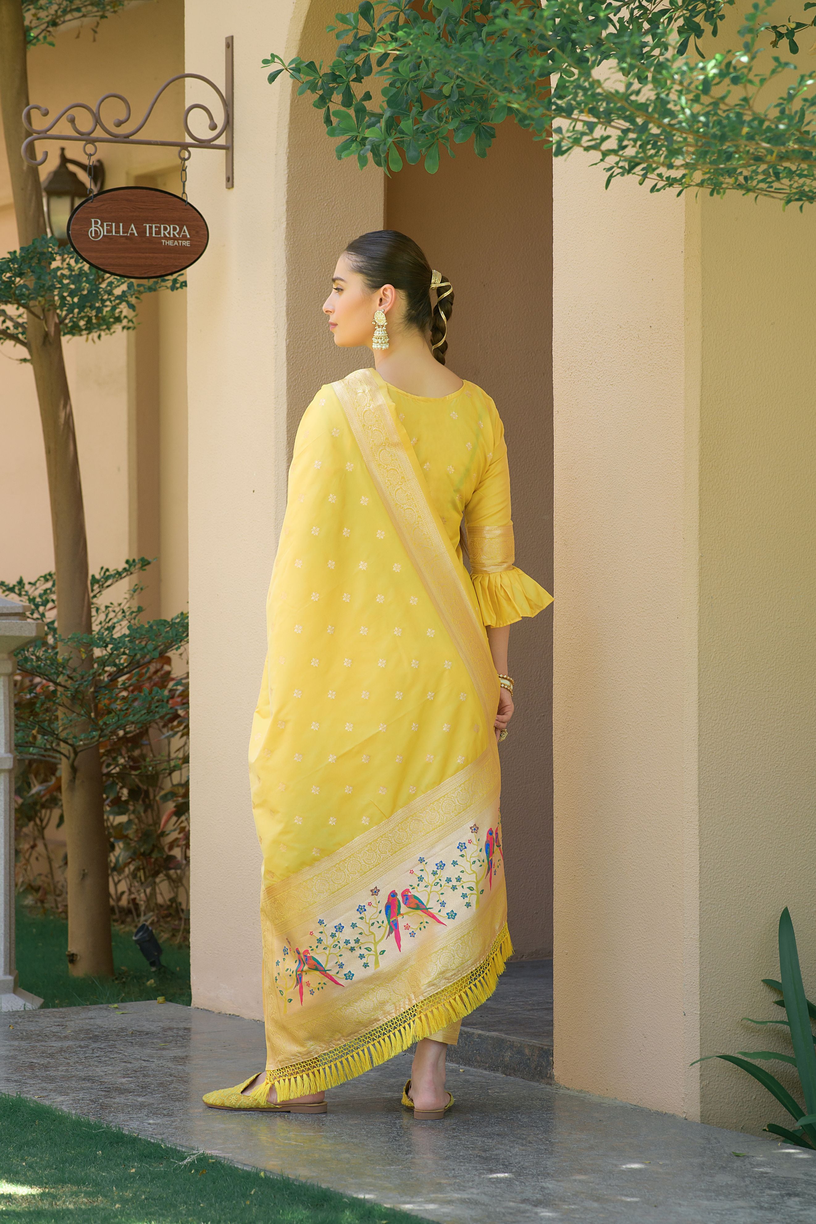 Yellow Paithani Silk With Zari Weaving Salwar Suit (Unstitched)