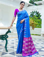 Blue Soft Tussar Silk Saree With Zari Weaving Work