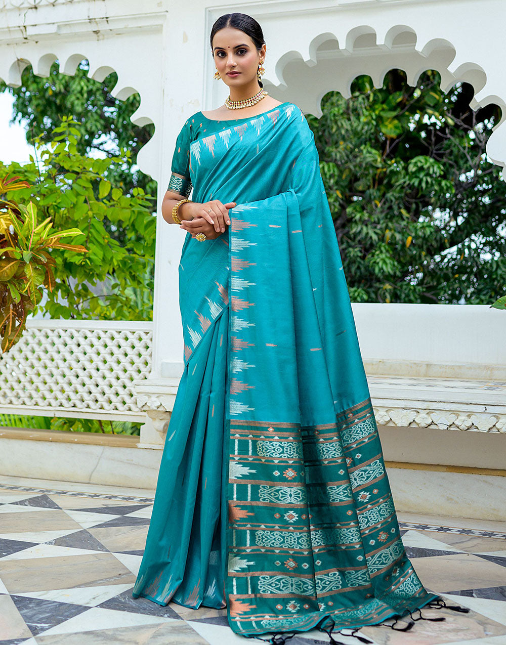 Sky Blue Soft Tussar Silk Saree With Zari Weaving Work