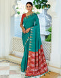 Teal Green Soft Tussar Silk Saree With Zari Weaving Work