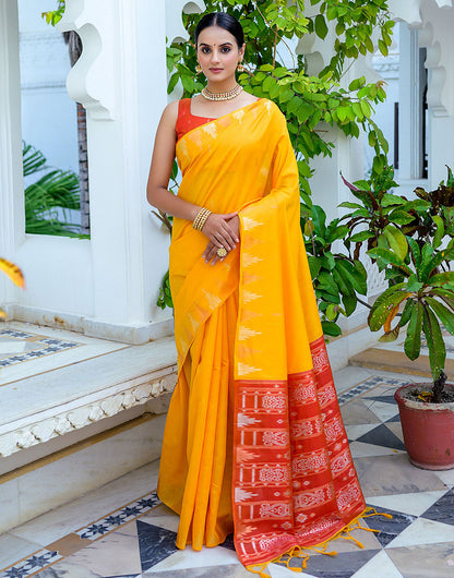 Yellow Soft Tussar Silk Saree With Zari Weaving Work