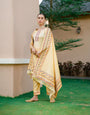 Dark Cream Silk Pashmina Work Salwar Suit ( Unstitched )