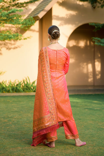 Peach Silk Pashmina Work Salwar Suit ( Unstitched )