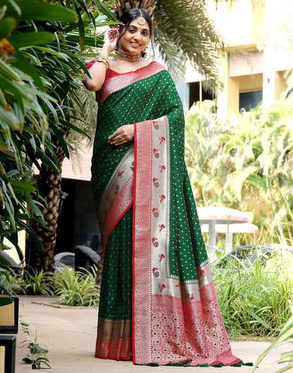 Green Banarasi Silk Saree With Zari Weaving Work