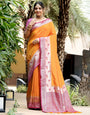 Orange Banarasi Silk Saree With Zari Weaving Work